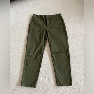 Banana Republic olive high rise pants with frayed ankle edges